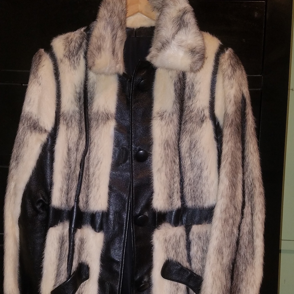 Mink and leather 3/4 length coat
